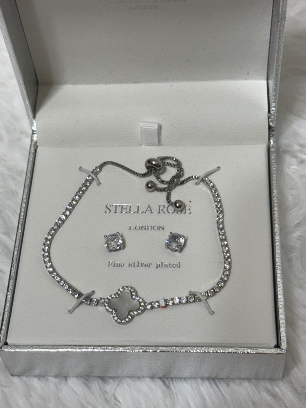 STELLA ROSE Silver Plated  Crystal Bracelet & Stud Earrings Set